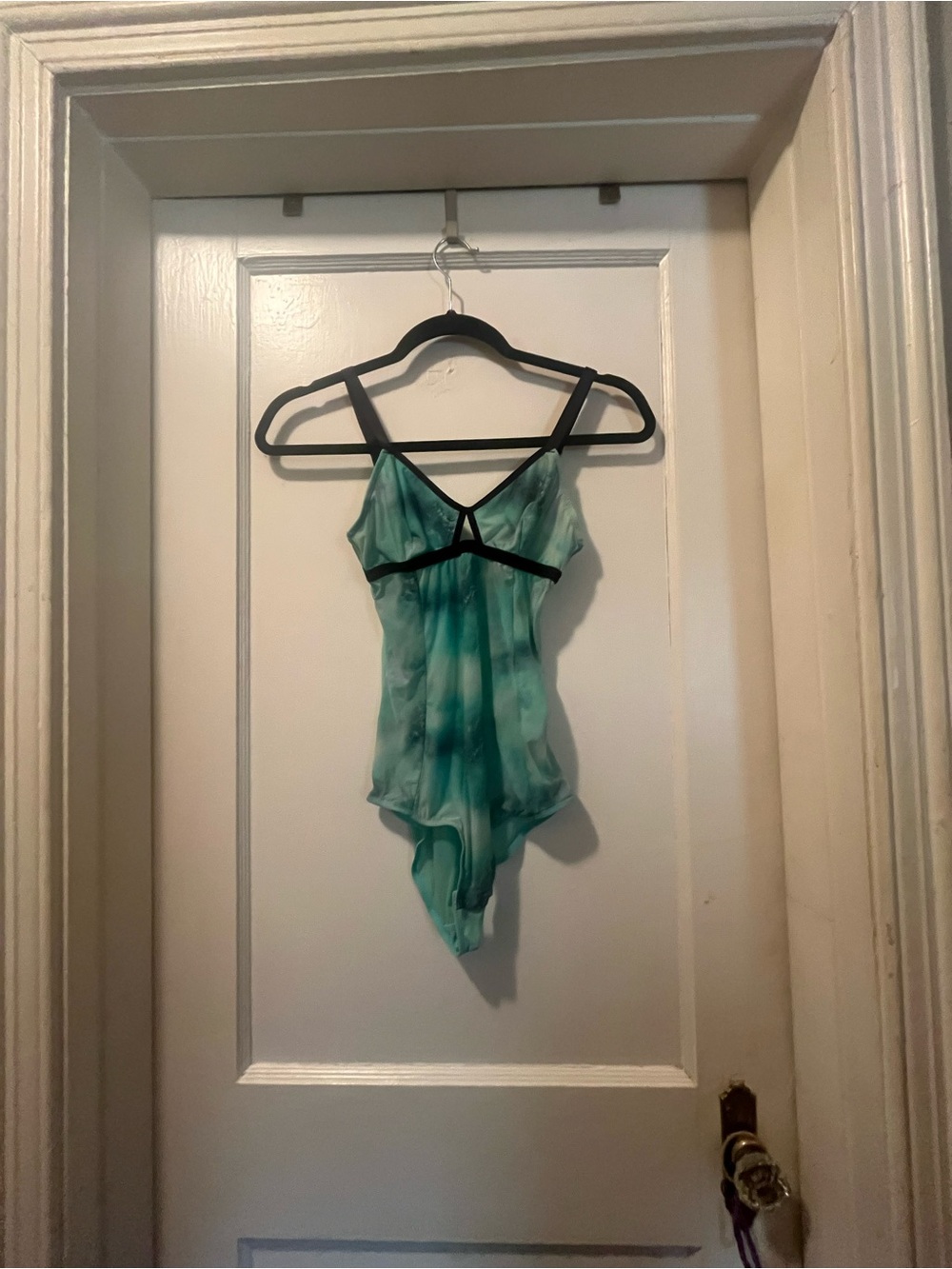 Topshop Teal Slip Bodysuit with Black Accents